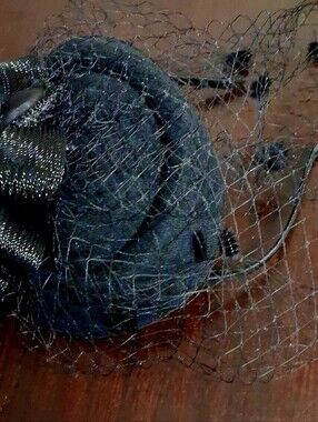 Black Lace Fascinator With Hidden Clip And Crown Decorative Ribben